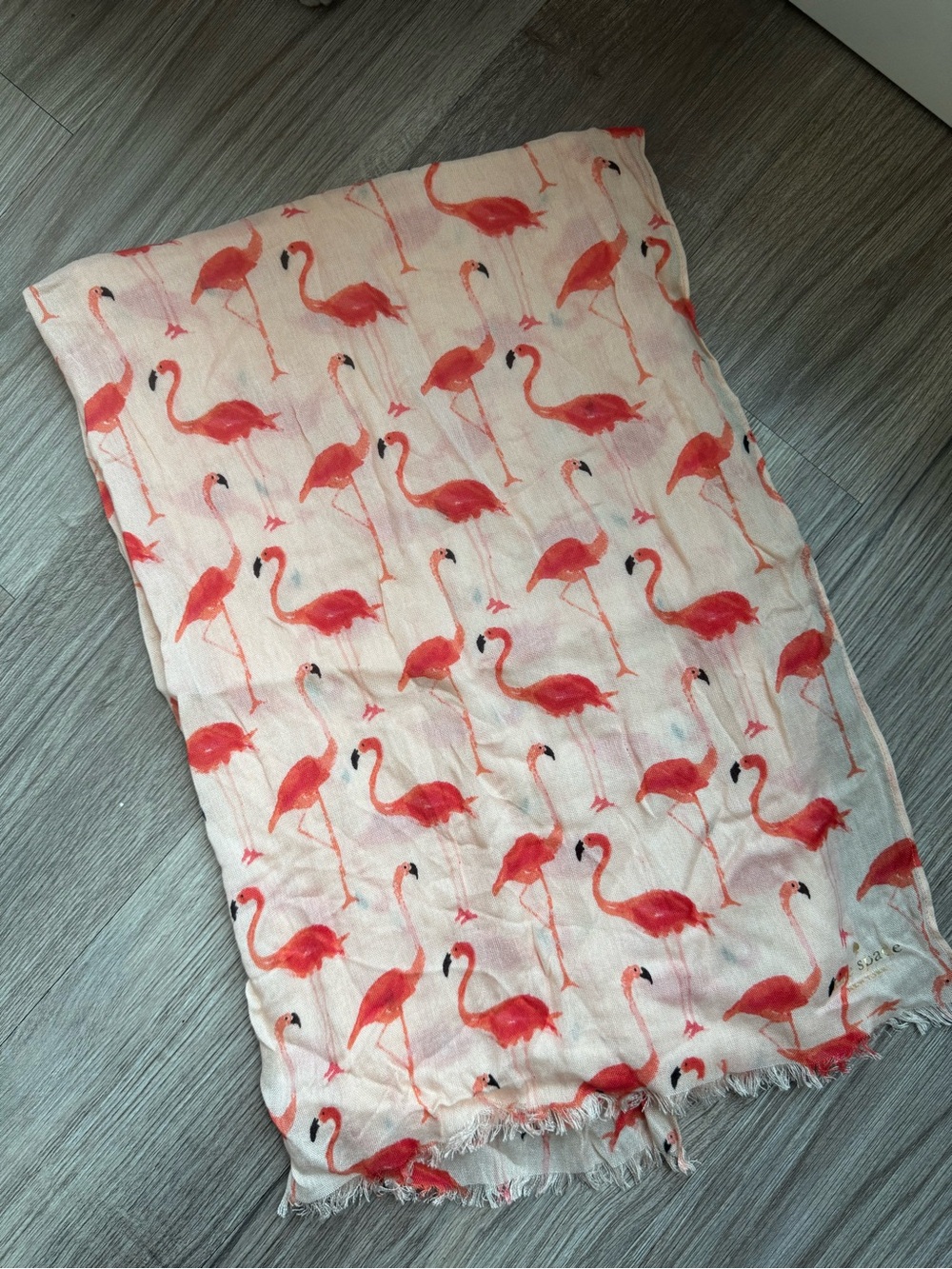 Kate Spade New York Flamingo Print Viscose Scarf Wrap with Fringed Trim